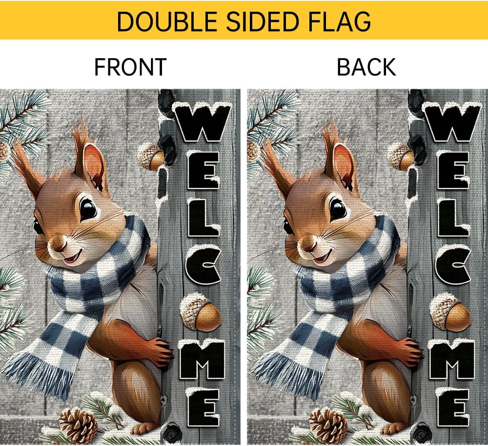 Winter Garden Flag 28x40inch The Nut Squirrel Welcome Large Garden Flags Yard Porch House Flag Double Side For Home Outdoor Yard Patio Lawn Decor, Garden Decorations (RMQ-160D, 28"X40") - Image 6