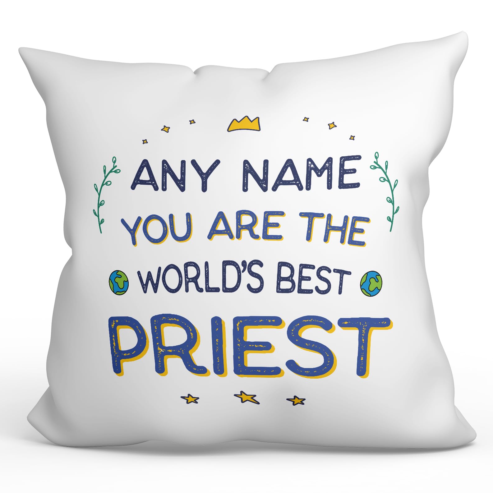 MUGFFINS Personalised Cushion for PRIEST man Padding included - in English - World's Best - Funny custom gift - Pillow: cover and filling 15.7x15.7 inches โ image 1