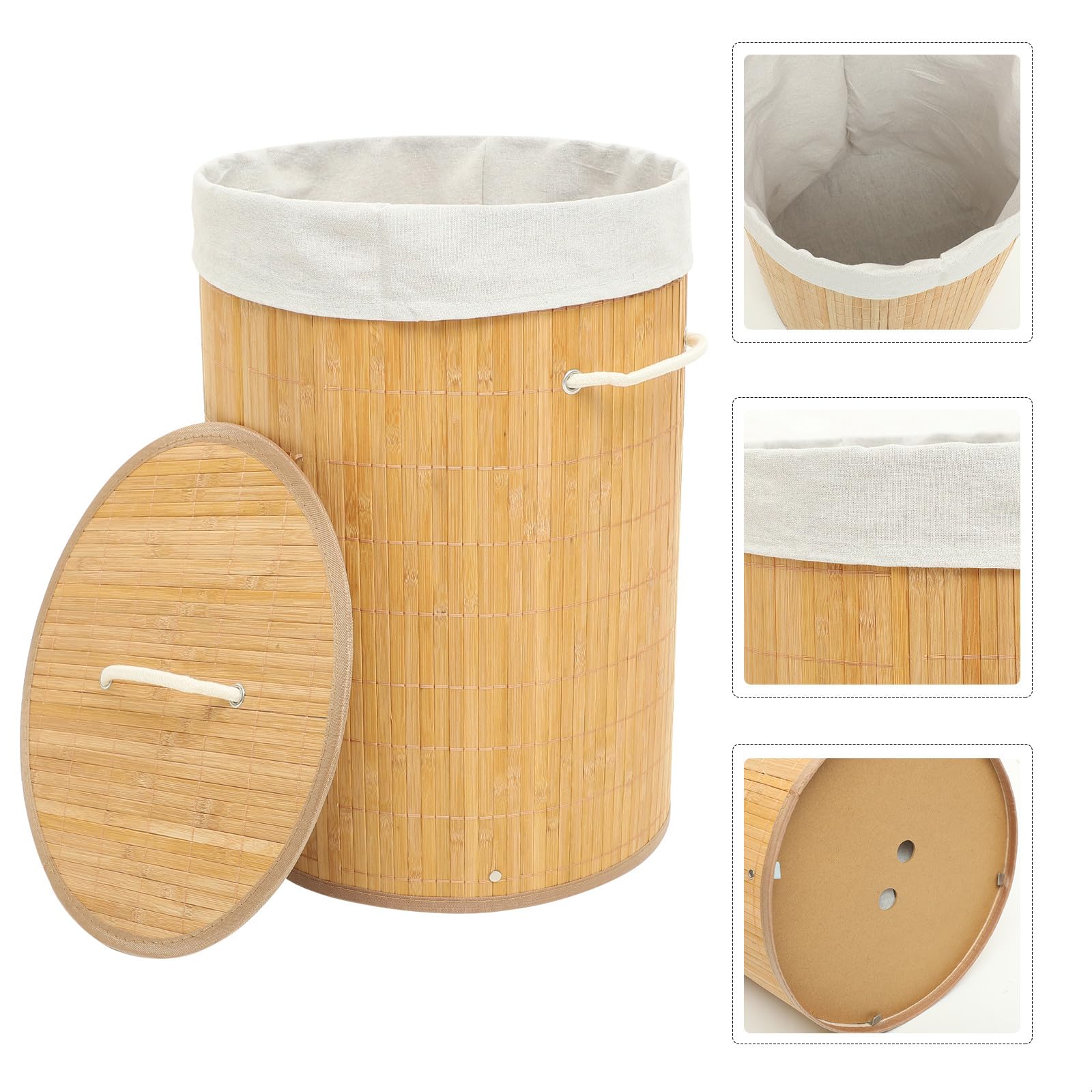 DOITOOL Cesto de Bambú con Tapa para Ropa Sucia, Cesta de Almacenaje Práctica y Elegante de 35x35x50 Cm, Adecuado para Baño o Lavandería con Diseño Rural y Resistente