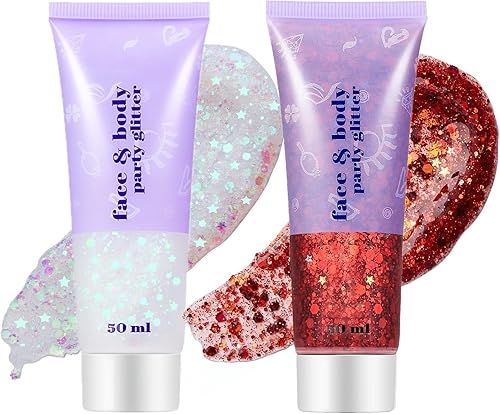 Go Ho Juego de purpurina corporal roja y blanca, maquillaje de gel con purpurina para conciertos de cantante, brillo holográfico de lentejuelas