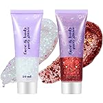 Go Ho Red and White Body Glitter Set,Singer Concerts Face Glitter Gel Makeup,Holographic Long Lasting Chunky Sequins Glitters for Eye Lip Hair Nails,Festival Rave Accessories,Red&White