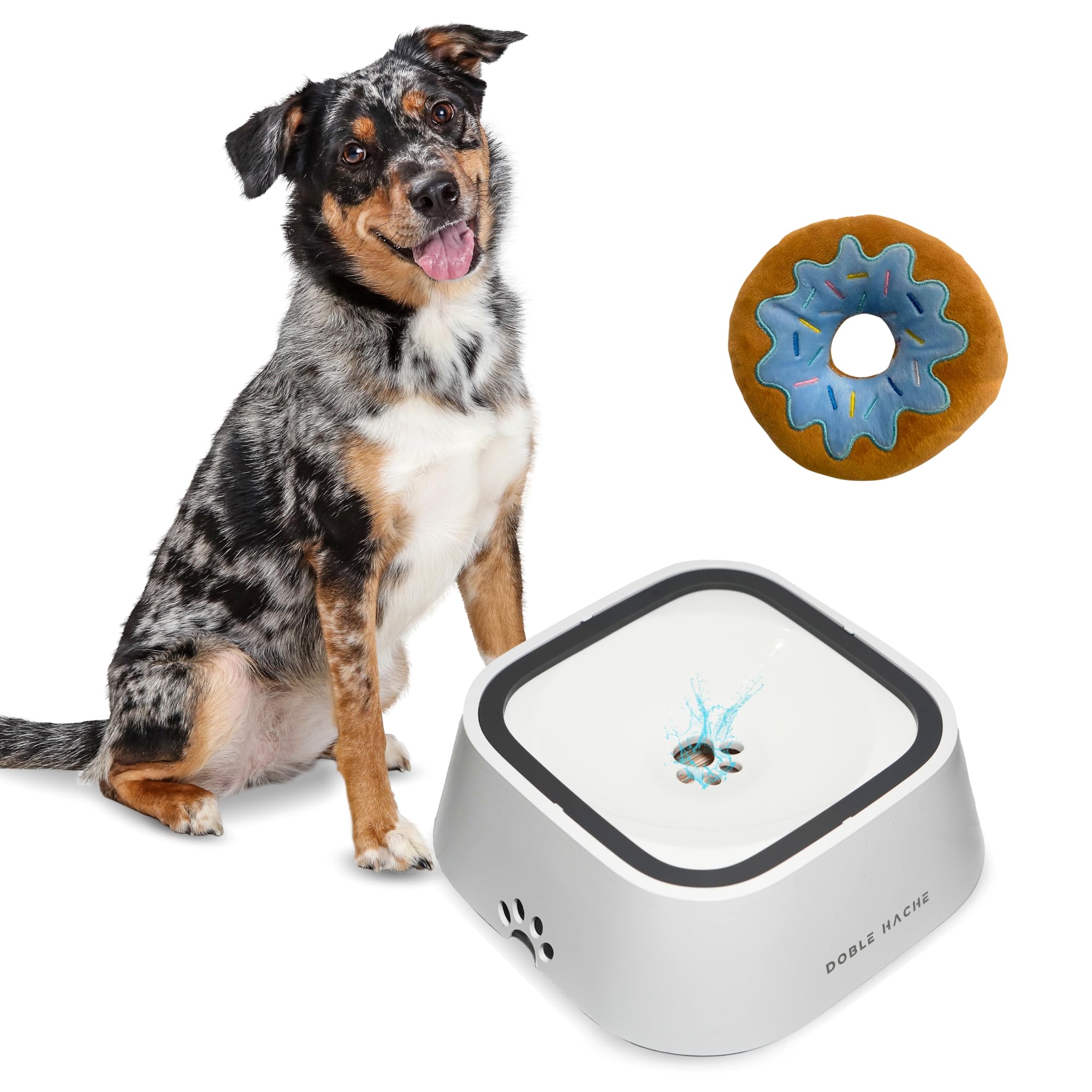Doble Hache Bebedero Perro Antigoteo 1,5 litros, Portátil – Bebedero Antisalpicaduras y Antideslizante, Cuenco Flotante Alimentación Lenta para Perros/Gatos, a Prueba de Fugas, Hogar Limpio (Blanco)