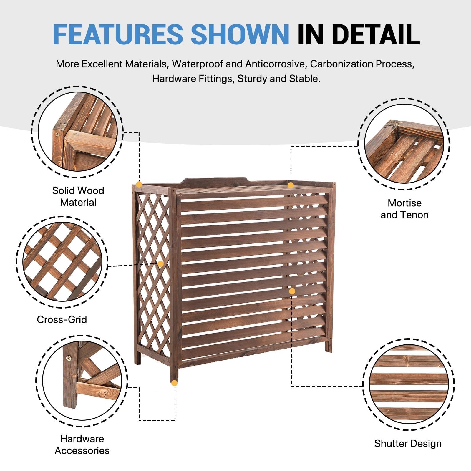 Cubre Aire Acondicionado Exterior Madera Vallas De Madera Balcon Privacidad Protector Aire Acondicionado Exterior Anticorrosión Funda Aire Acondicionado Exterior Para Jardín Soporte Para Plantas(110x5