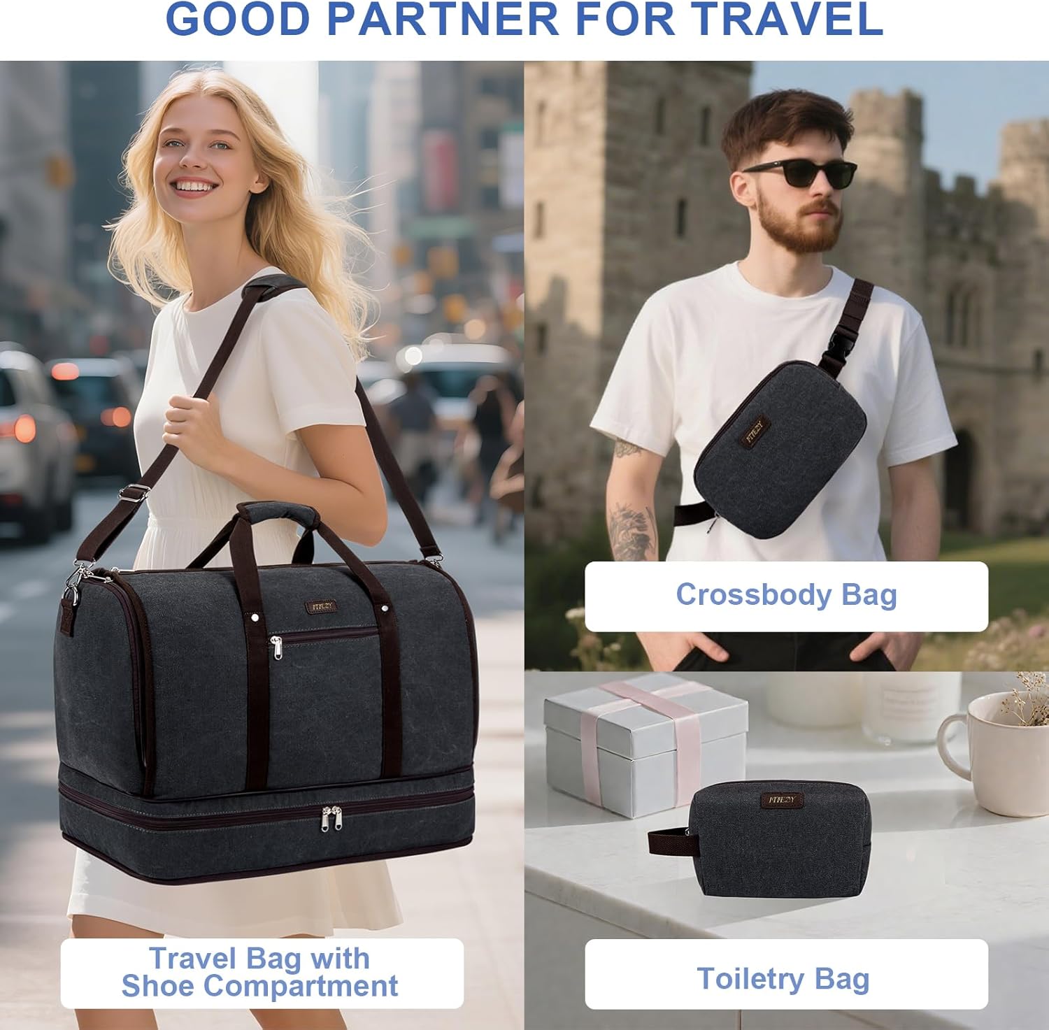 Garment Duffle Bag for Travel - Convertible Carry on Garments Duffel Bags Travel Bag for Women Men Large Weekender Bag with Shoes Compartment 3 in 1 Hanging Clothes Suit Dress Bag 3pcs Set - Image 2