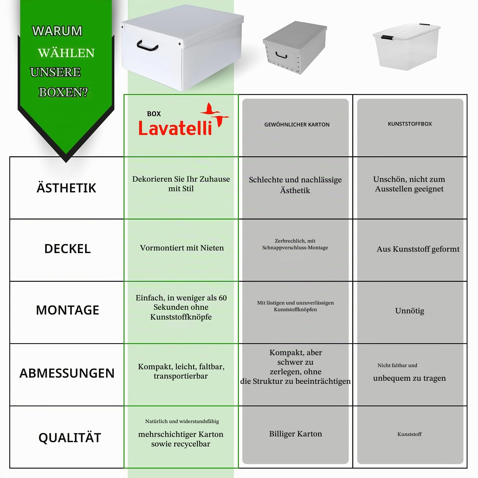 Lavatelli Set aus 6 Aufbewahrungsboxen mit Deckel – Große Kleiderboxen aus Karton 39x50x24 cm – Robust, leicht zu montieren, mit Tragegriffen – Perfekt für Kleiderschrank & Saisonwechsel Hortensien
