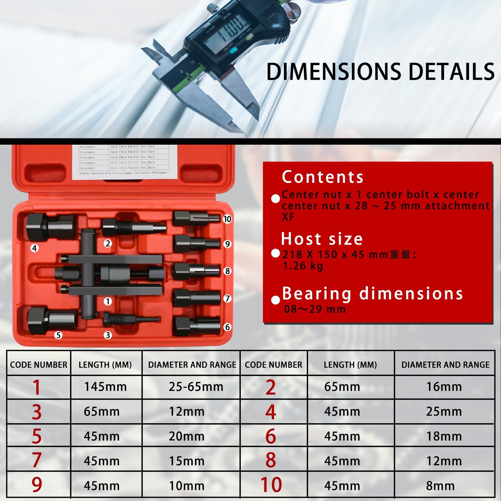 Kit d'extracteur de roulement de moto de 10 pièces, outil de démontage de roulement intérieur de moto de 8 à 25 mm, kit d'extracteur de roulement avec boîte