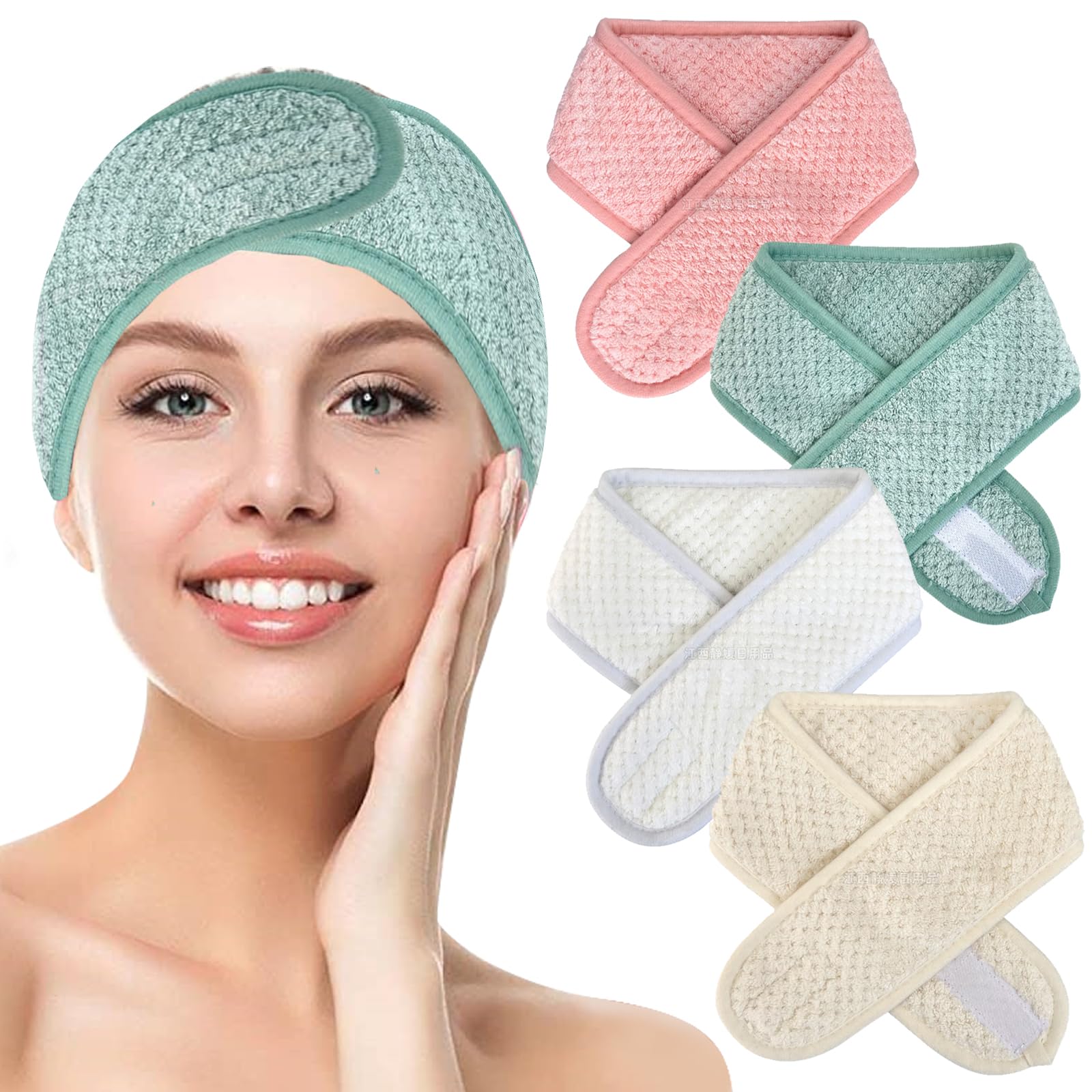 MLPKOI 4 Pack Women Headband, Adjustable Spa Facial Headbands, Elastic Hair Wrap, Bows Hair Accessories for Skincare Makeup