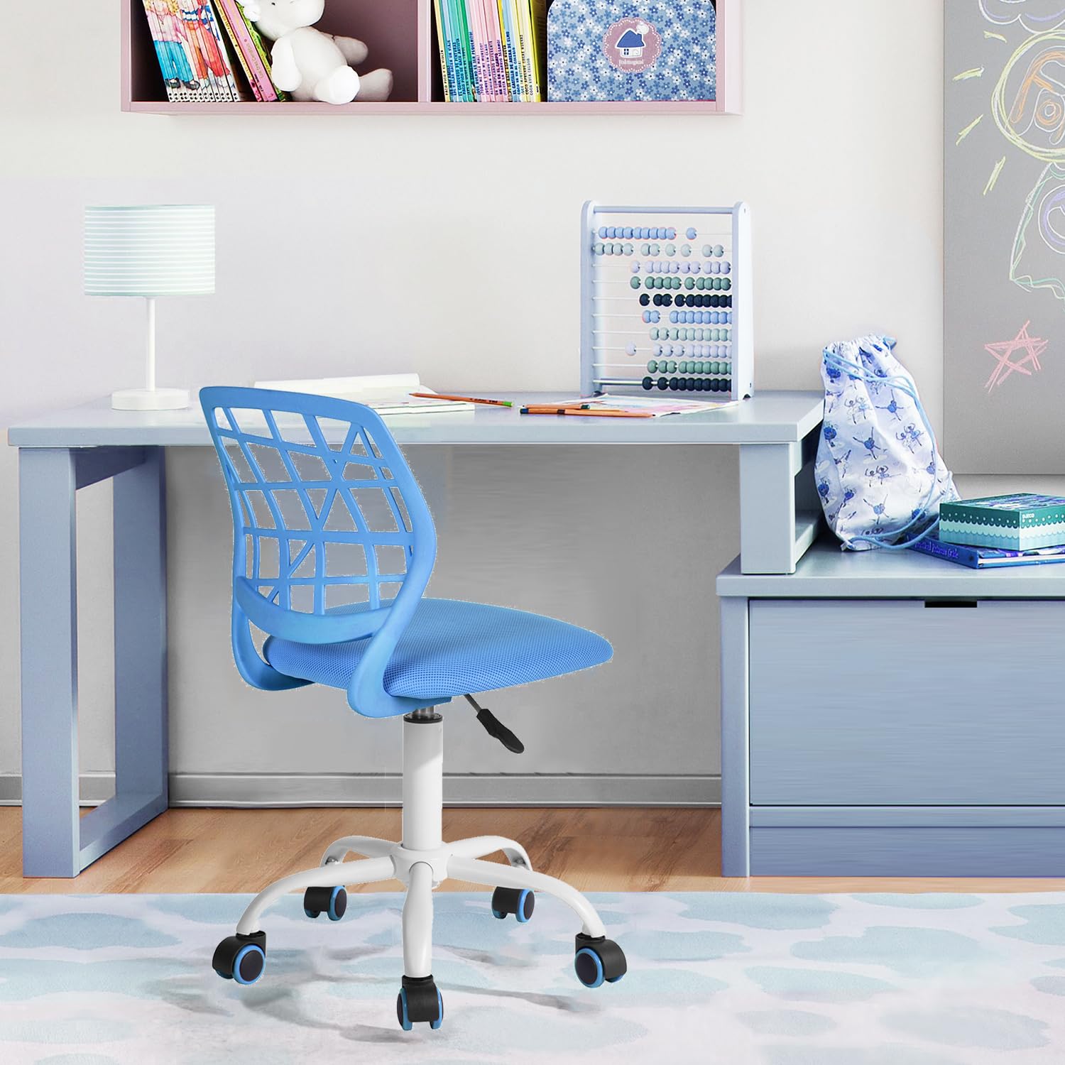 FurnitureR Silla, ergonómica, Ajustable, giratoria, para Ordenador Ejecutivo, para casa, Oficina, Estudio, Color Azul, Metal Plástico, Candy