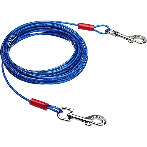 Amazon Basics Tie-Out Cable for Dogs up to 60 lbs, 25 feet, Blue