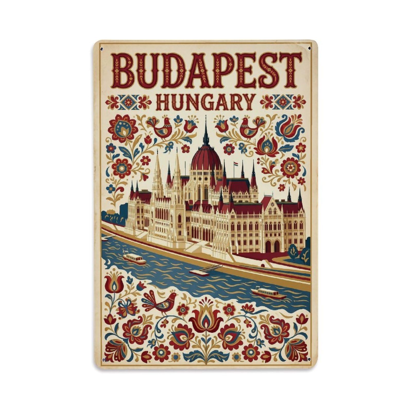 Vintage Travel Hungary Budapest Metal Tin Sign Plaque Wall Decor for Cafe, Club Bar, Office, Garden Metal Poster 8x12Inch