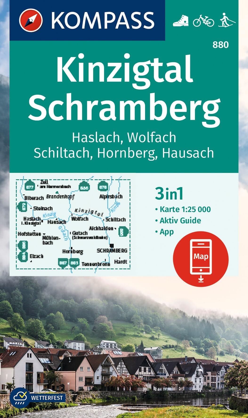 KOMPASS Wanderkarte 880 Kinzigtal Schramberg, 1:25.000: 3in1 Wanderkarte mit Aktiv Guide inklusive Karte zur offline Verwendung in der KOMPASS-App. Fahrradfahren. Langlaufen.