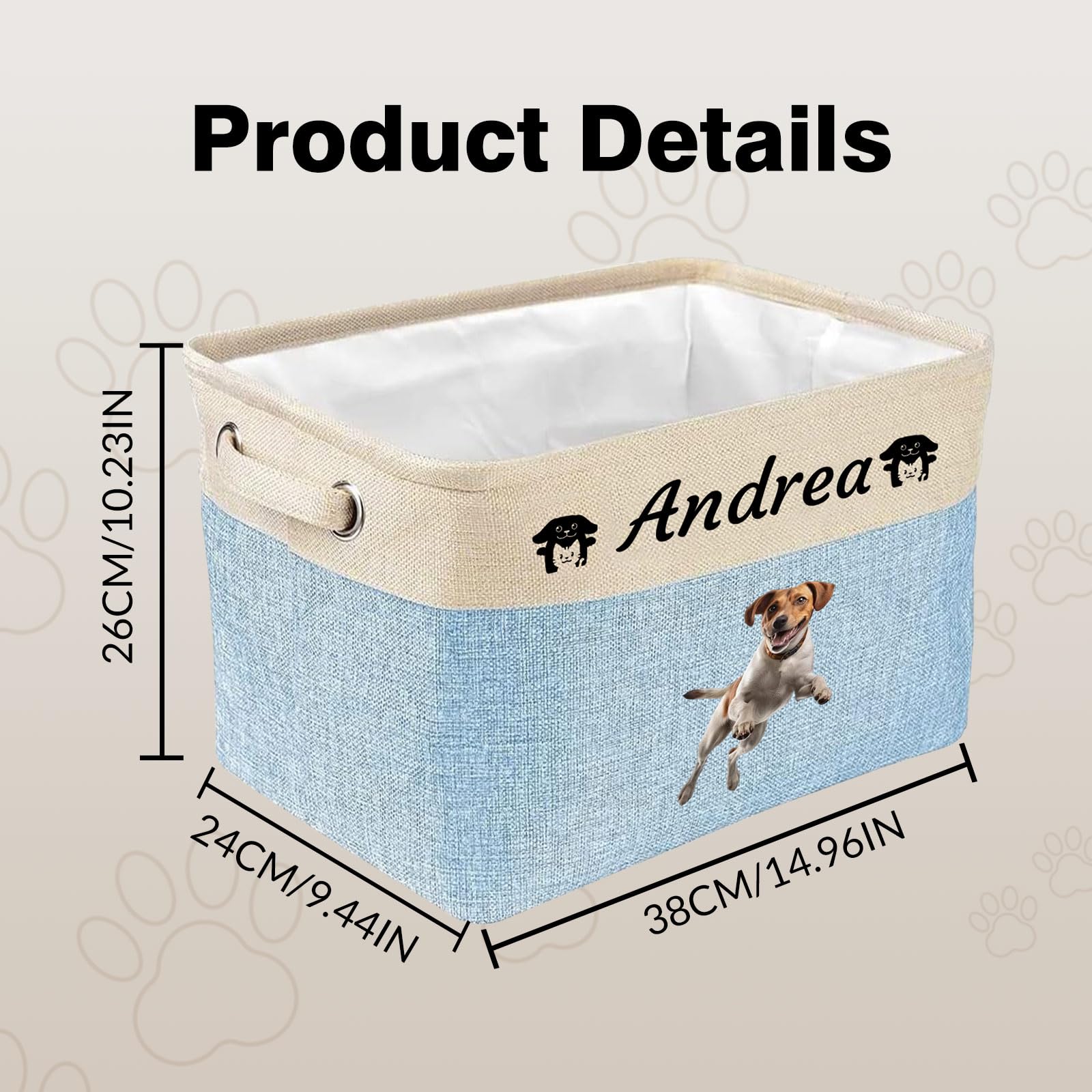 Cesta de almacenamiento personalizada para juguetes de perro, cesta plegable personalizada para mascotas con nombre y foto, cesta para juguetes de perro y suministros para mascotas (Rosa)
