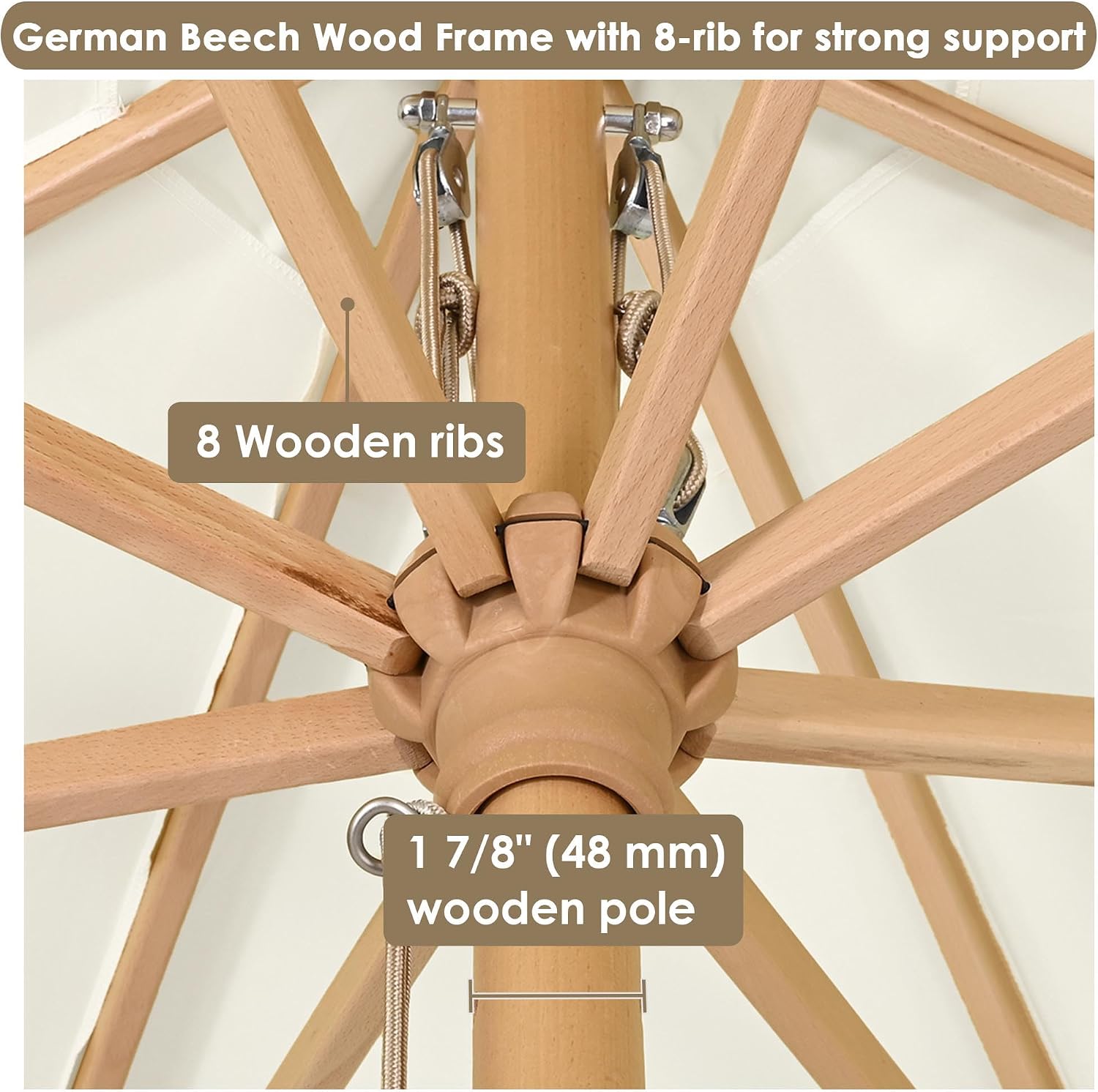 Yescom 13ft Coastal Solid Beech Wood Umbrella Pulley Lift Commercial Base with Wheel Included for Beach Club Seaside Restaurant Terrace Resort Poolside