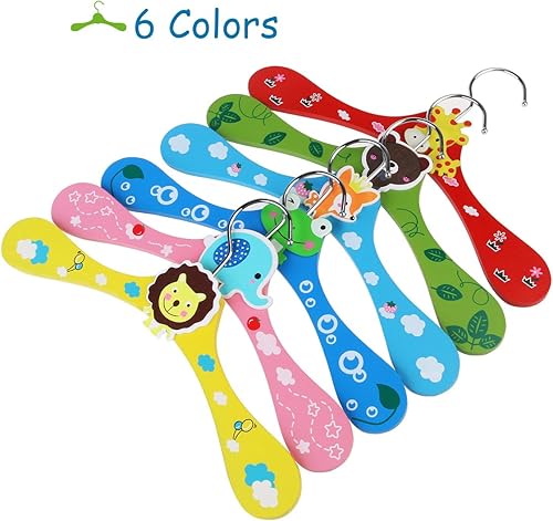 Miniatura 5 de Perchas de madera para niños y niños, perchas de madera para ropa de niños, paquete de 10 (patrón aleatorio)