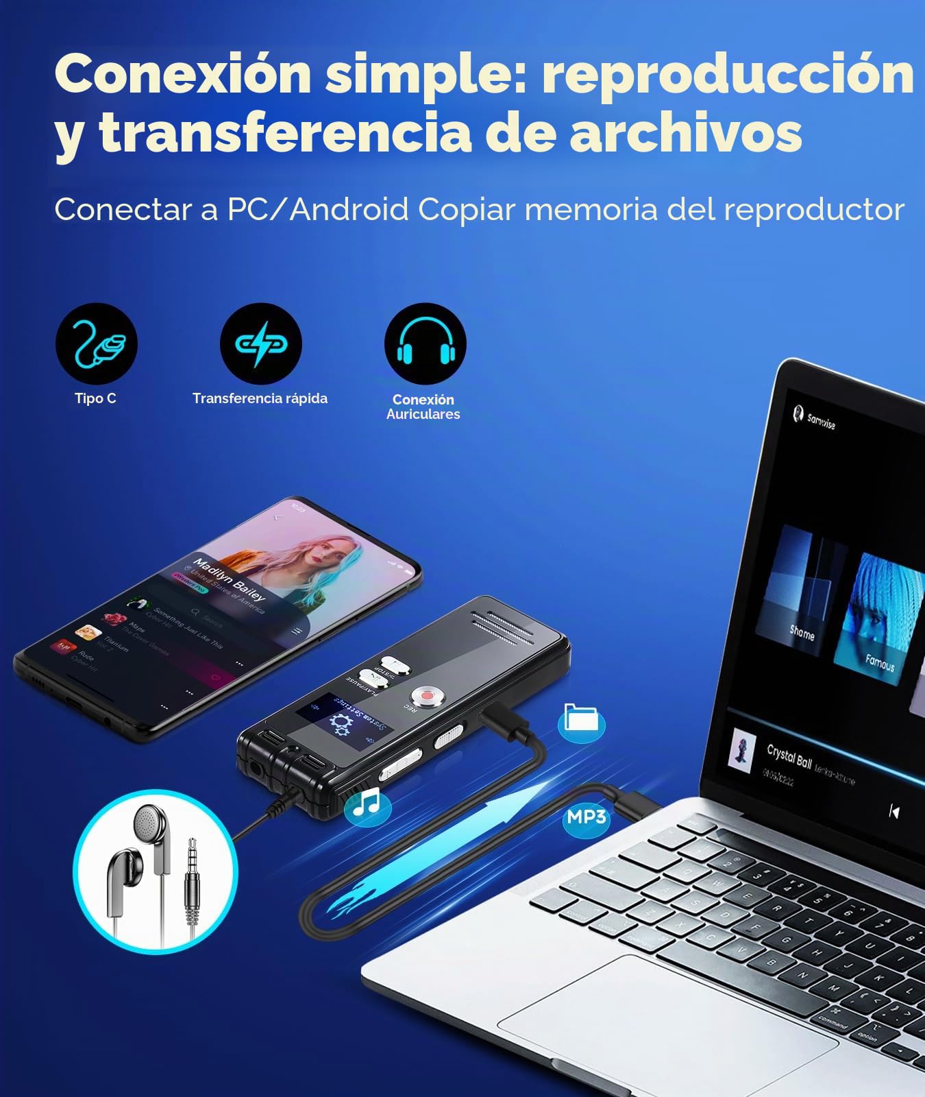 Grabadora digital activada por voz de 64 GB con reproducción, 3072 Kpbs HD Dual MIC, grabadora activada por voz con reducción de ruido para entrevistas/reuniones/clases, dispositivo de grabación de