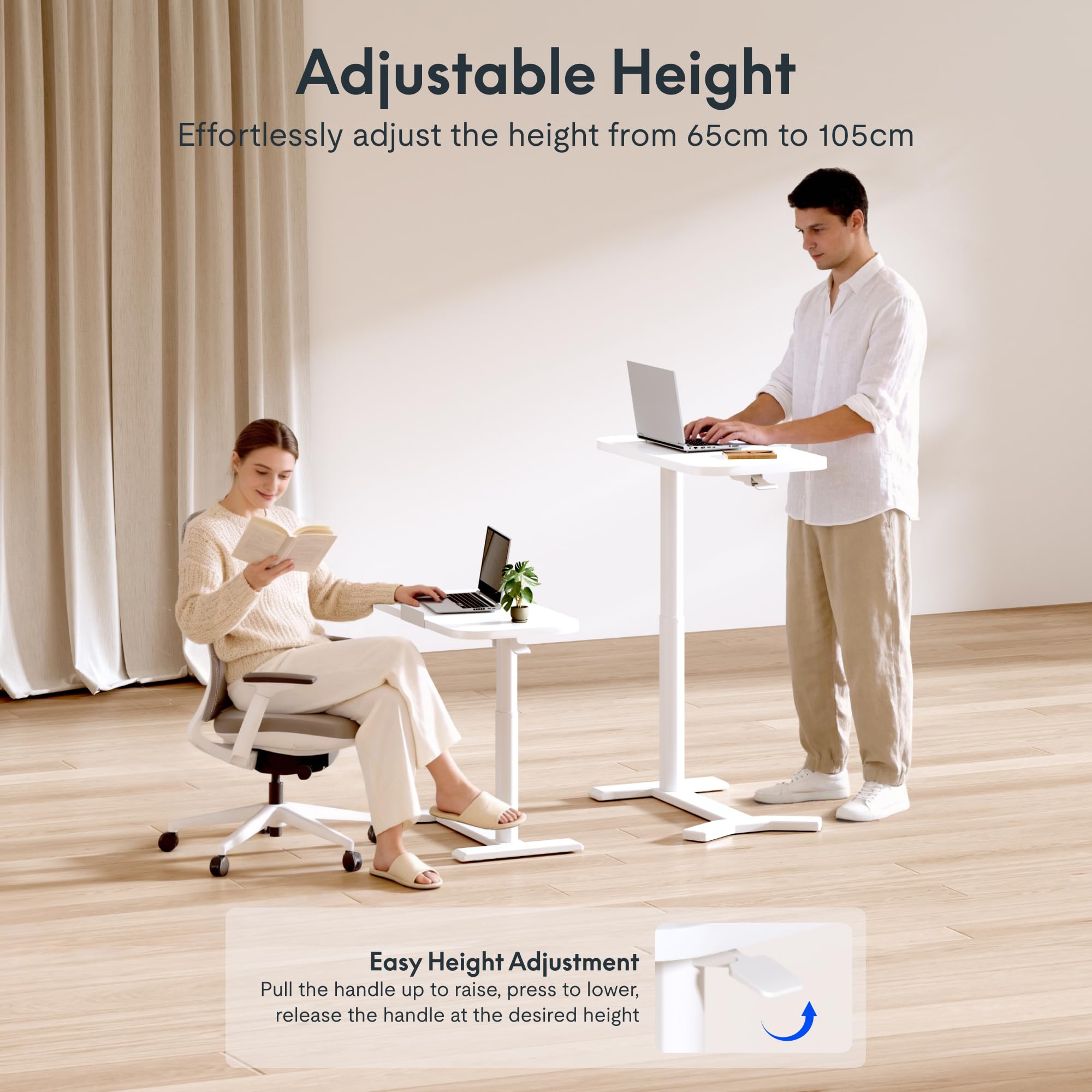FLEXISPOT Mesa Auxiliar Ajustable en Altura para Dormitorio y Salón, Mesa Portátil para Sofá y Cama, Tablero Giratorio 0-90°, Mesa para Portátil en Forma de C con Ranura Antideslizante, Blanco