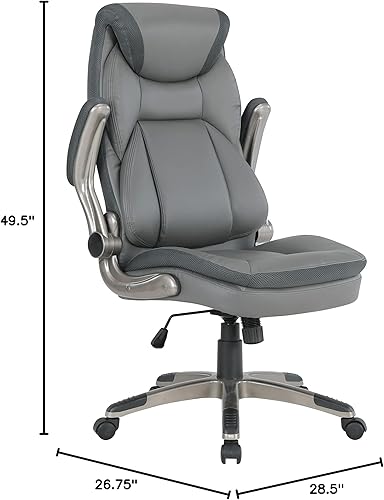 Miniatura 13 de Office Star ECH Series - Silla de oficina ejecutiva de cuero regenerado con soporte lumbar y brazos acolchados ajustables en altura, carbón con base