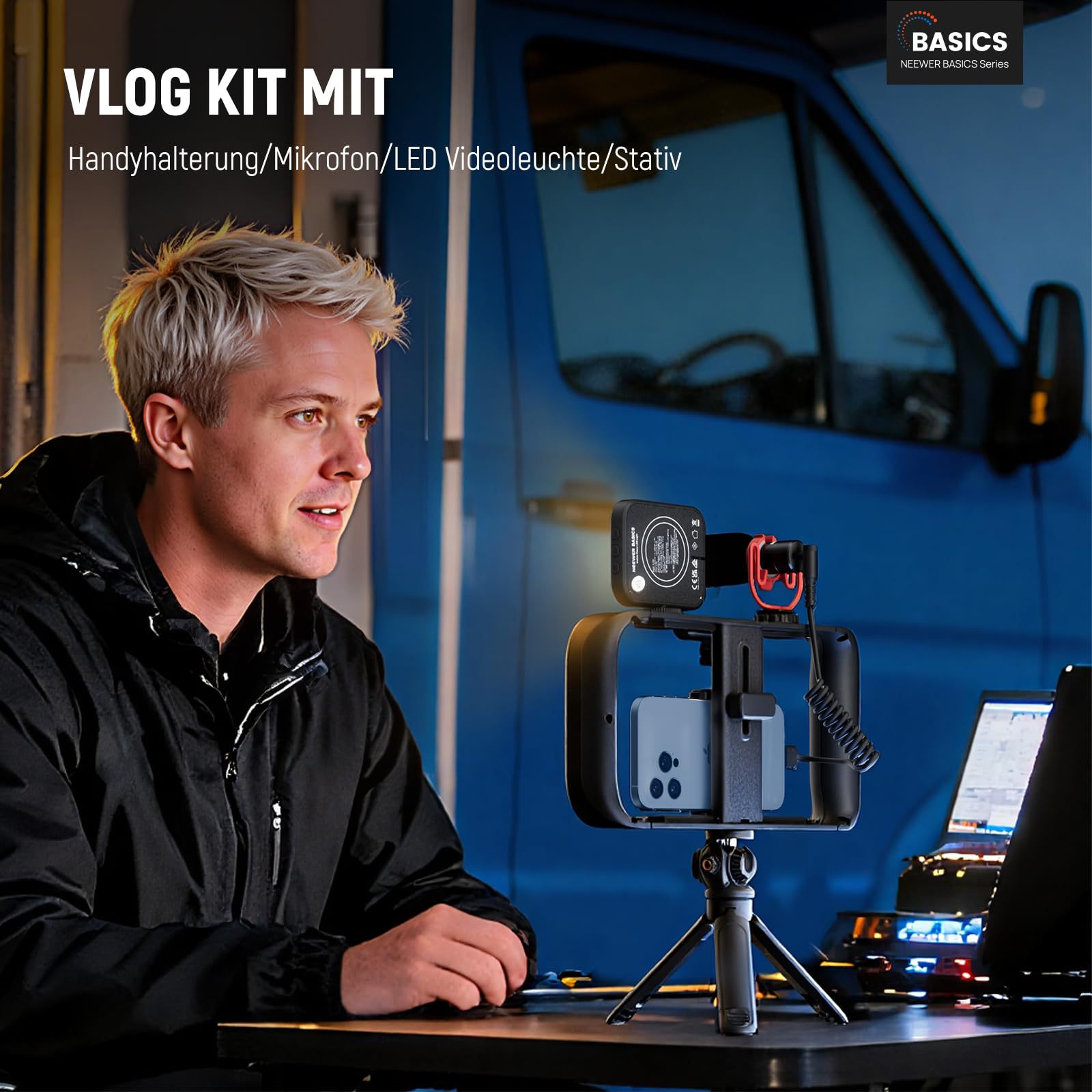 NEEWER Basics Vlogging Set mit Handy Halterung, Mikrofon, LED Fülllicht und Stativ, kompatibel mit iPhone, unverzichtbar für Youtuber, Content Creator und YouTube, TikTok, Streaming und Video, PA055