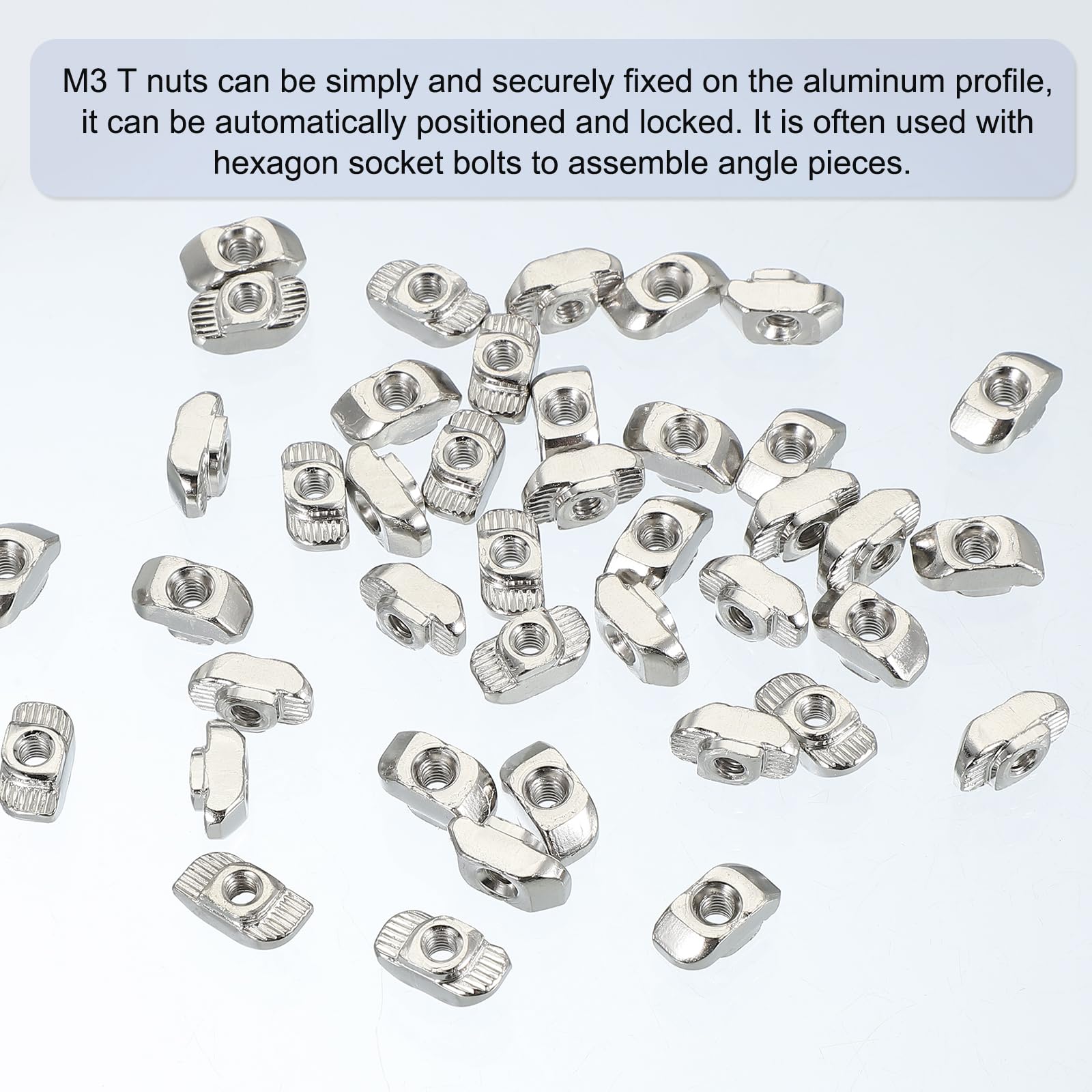 PATIKIL 3030 Series M4 t Nuts, 100pcs t Slot Nut Hammer Head Fastener Nut, Nickel Plated Carbon Steel Nut for Aluminum Profile l Silver - Image 3