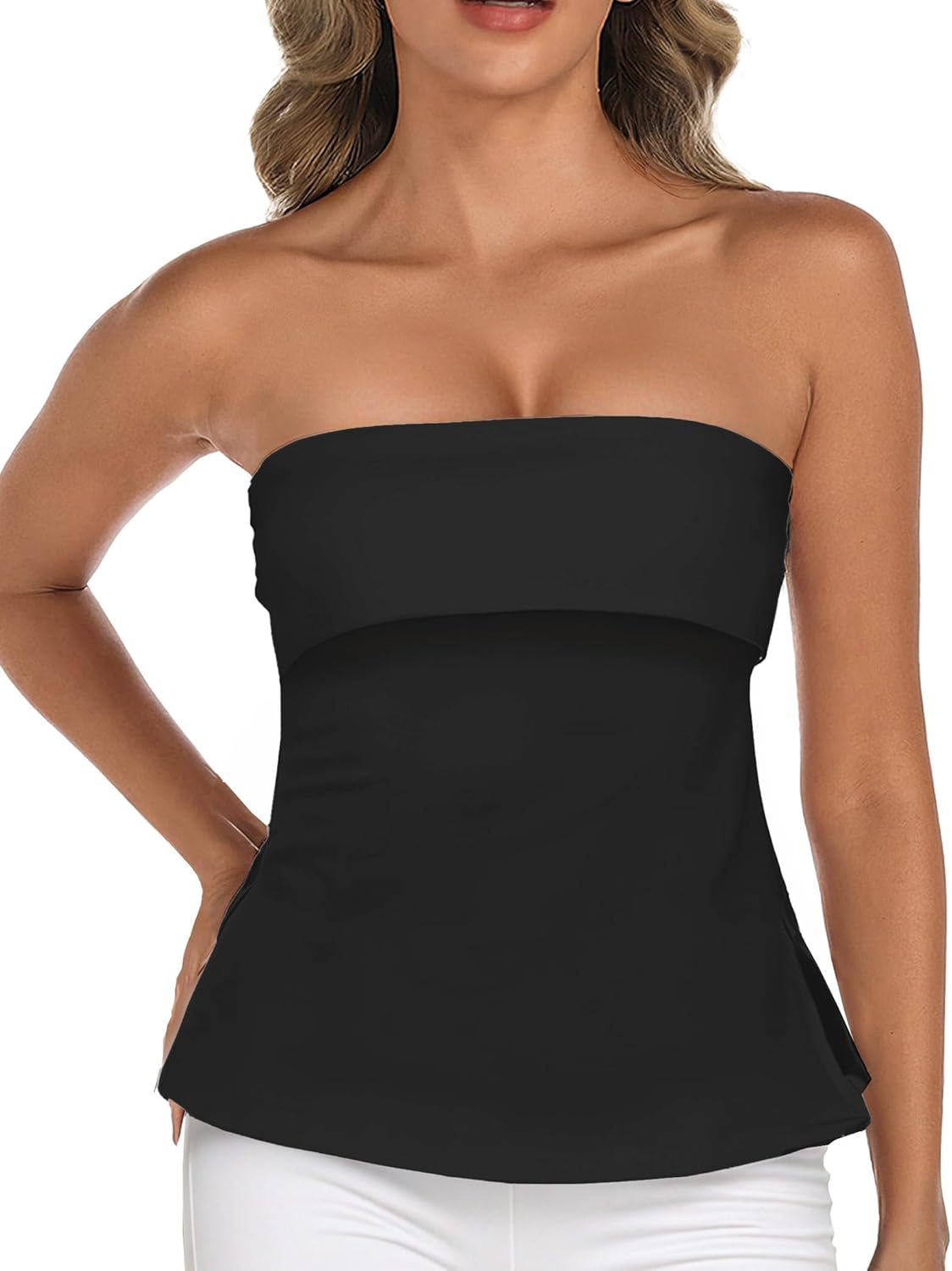AURUZA Tube Tops for Women Strapless Backless Bandeau Top Sexy Going Out Trendy Off Shoulder Side Split Summer Bustier Tops