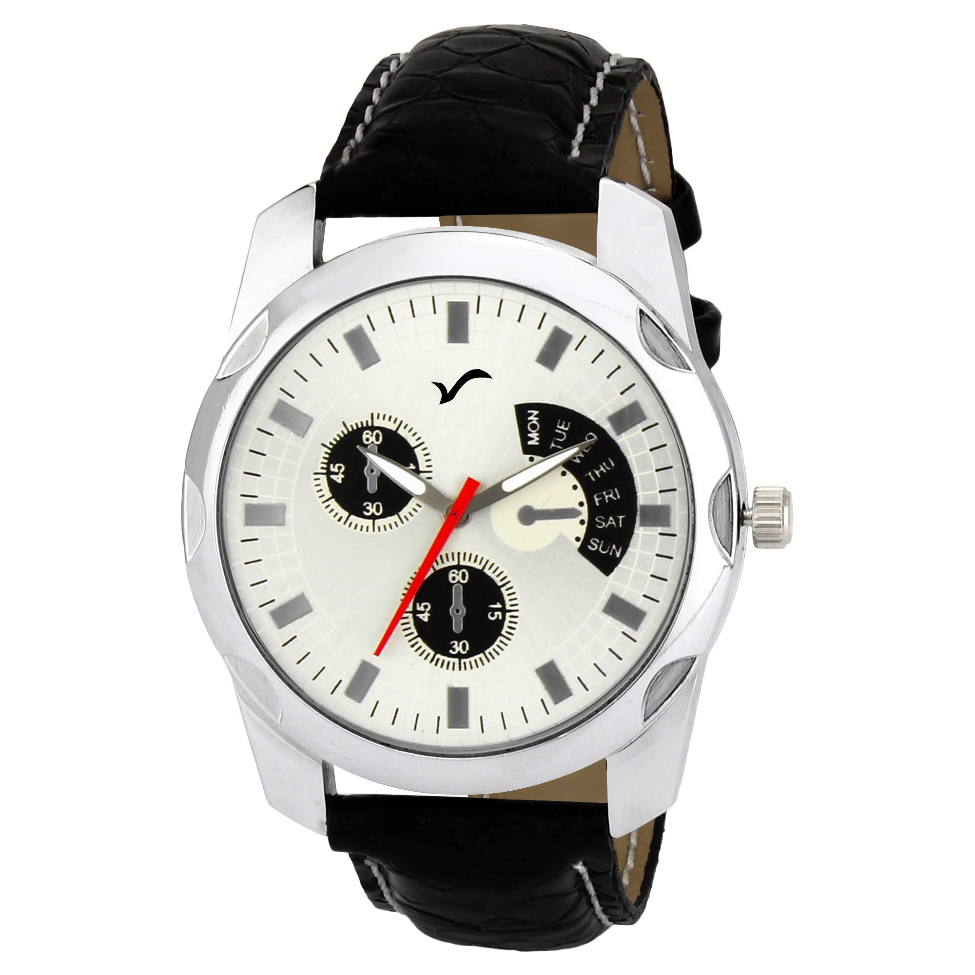 WRIGHTRACKExclusive Quartz Movement Leather Strap Day & Date White Dial Analogue Men's and Boy's Wrist Watch (WT541)