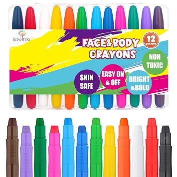 Bowitzki Face and Body Paint Crayons, 12Pcs XL Face Painting Kit 12 Vibrant Colors Washable Face Paint Sticks for Adults Party, Halloween Makeup, Event, Cosplay 12 Color