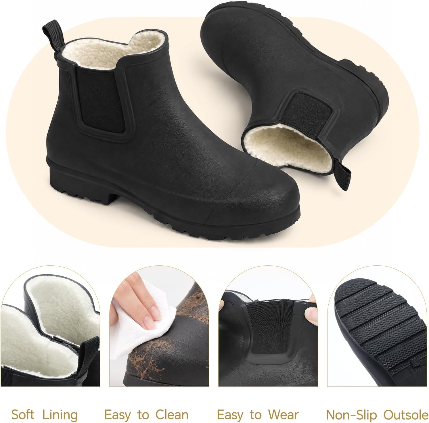 Furuian Women's Ankle Rain Boots Waterproof Chelsea Boots
