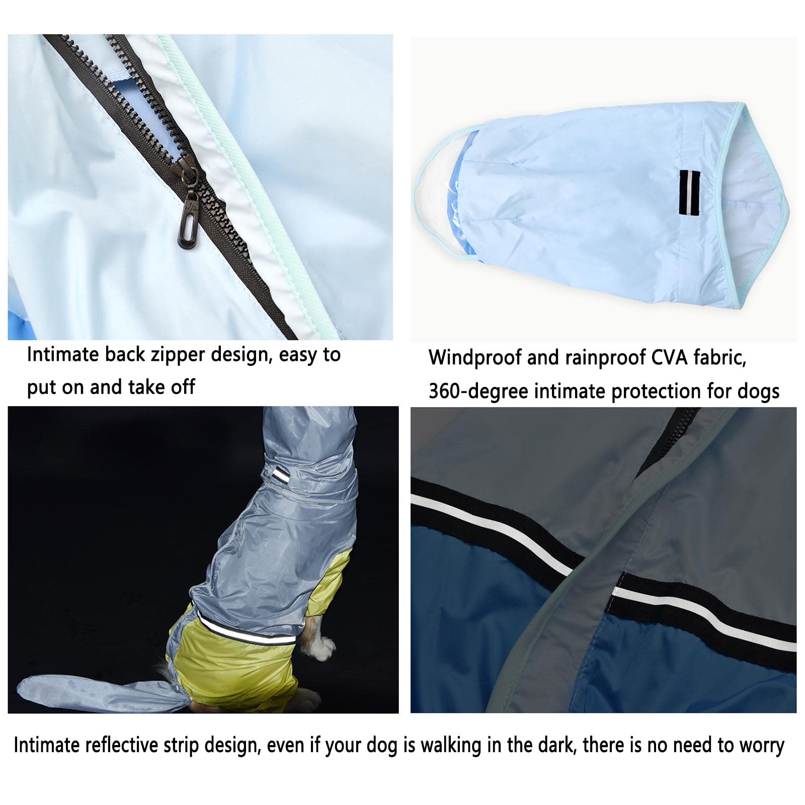 Hund Regenmantel Wasserdichte Hundemanteljacke, Hunderegenmäntel, wasserdicht, mit Beinen, mit Kapuze, 4-beiniger Hundeschwanz großer Rassen, All-Inclusive-Regenumhang mit Abschlepploch, reflektierend