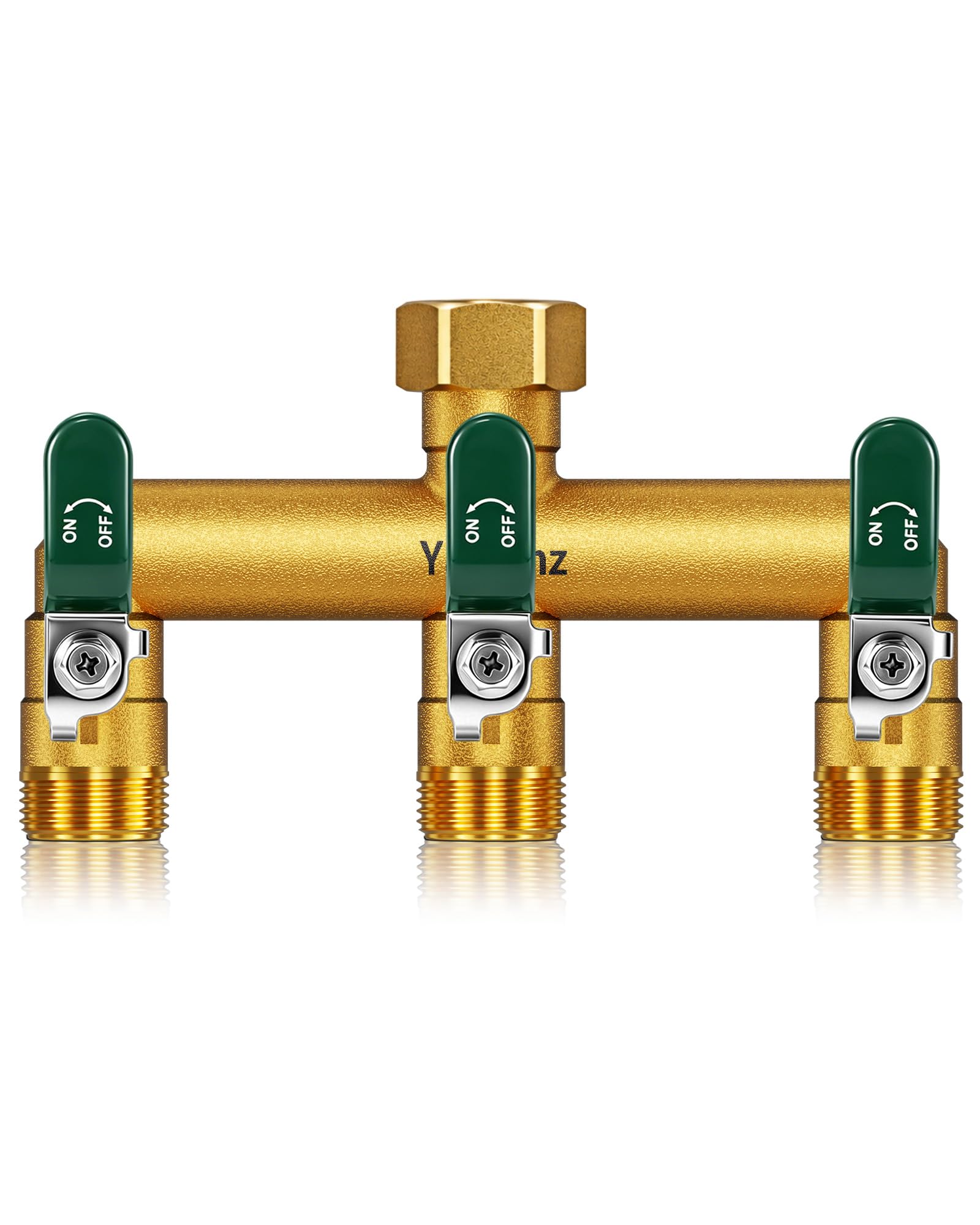 3-Way Garden Hose Splitter, Heavy-Duty Brass, 3/4" GHT (Green)