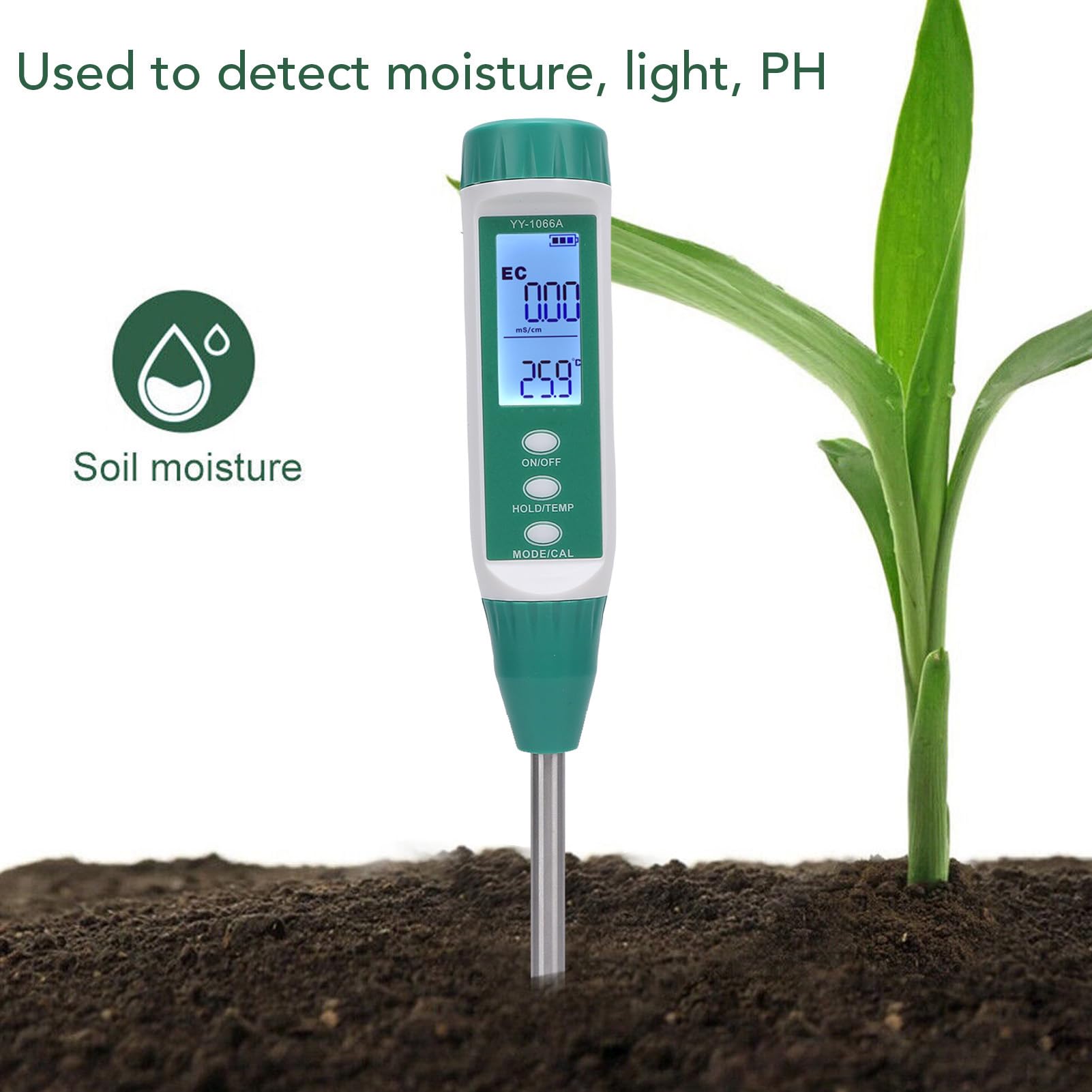 Bodenfeuchtigkeitsmesser, Tragbarer Bodendetektor für PH, Pflanzentemperatur, Sonnenlicht mit Hintergrundbeleuchtung und LCD -Display, Testmesser für Garten, Rasen