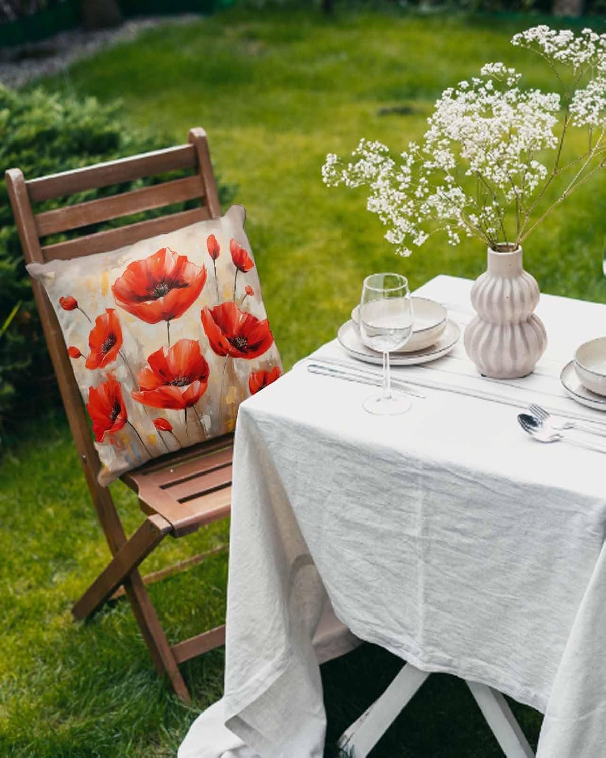 Outdoor Waterproof Throw Pillows Red Poppy Flower Watercolor Patio Pillows Pack of 1,Decorative Pillow Covers with Insert,Pillow Cushion Case for Garden Couch Sofa Watercolor Oil Painting Style