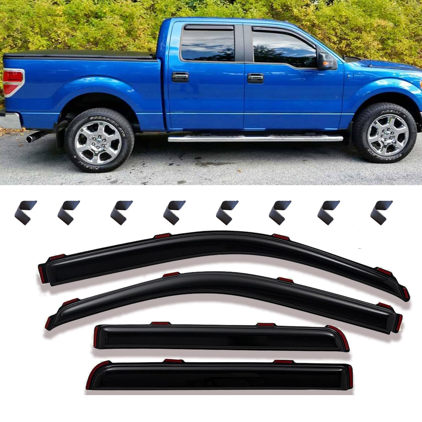 TONOYTIM In-Channel Rain Guards for Ford F-150 SuperCrew 2009-2014