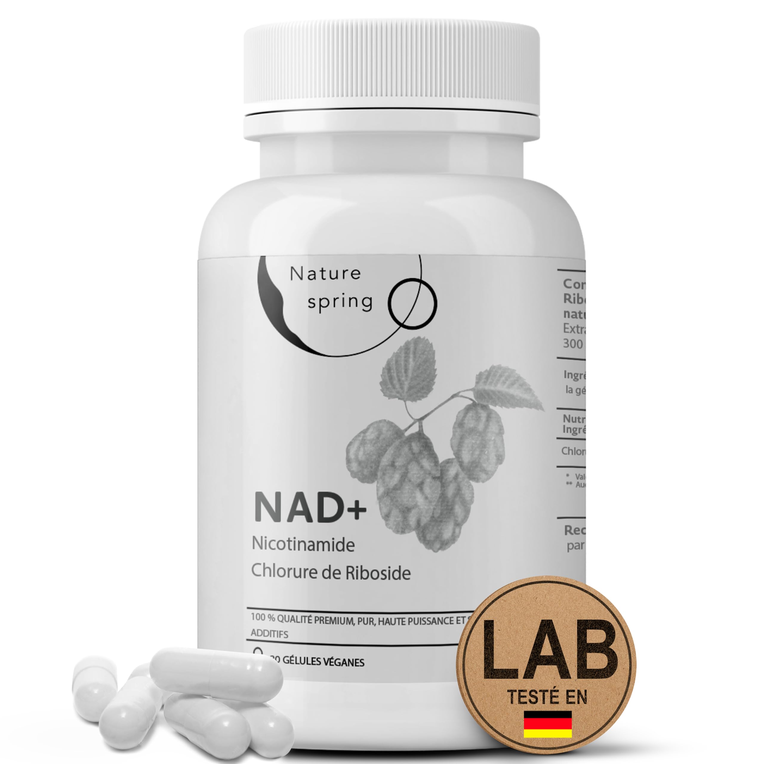 Nad Supplement Nicotinamide Riboside 90 Capsules - Testé en Laboratoire en Allemagne - 300 mg par Capsule - Nicotinamide Nad pour 3 Mois