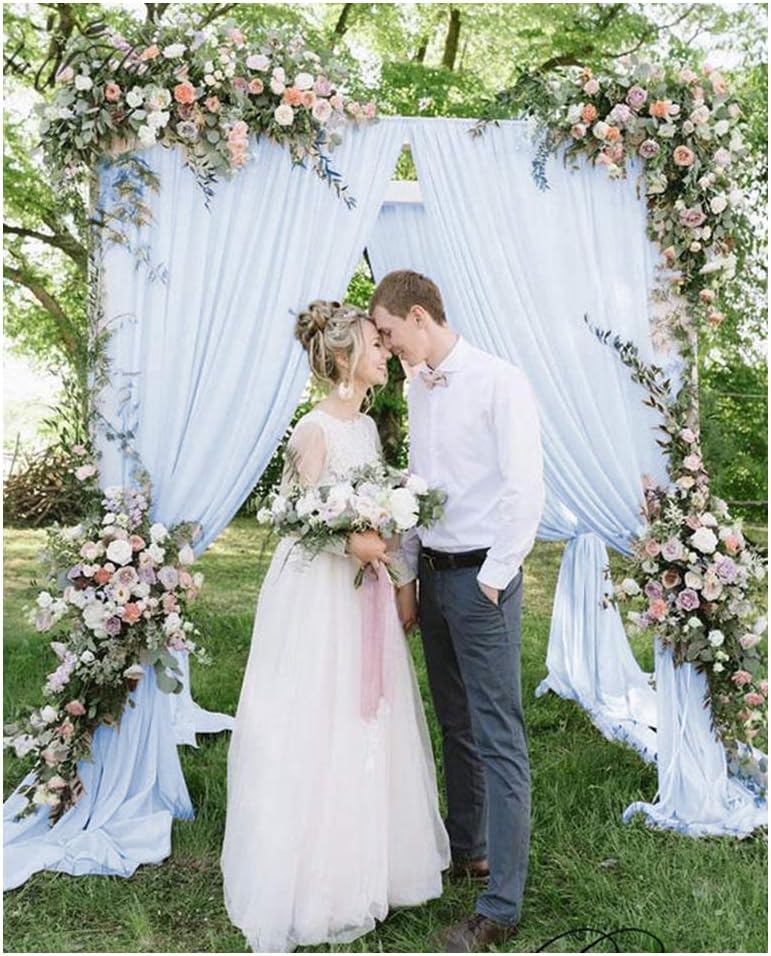 Baby Blue Chiffon Background 2 Pieces 4.9ftx10ft Sheer Photography Backdrop Curtain for Wedding Party Decoration Festival Ceremony