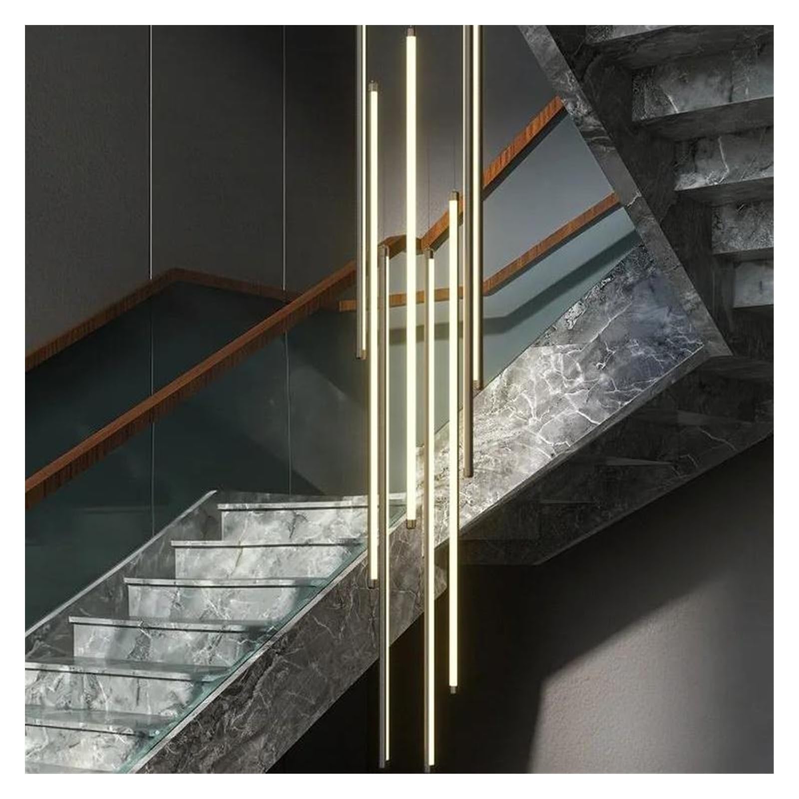 PCXEHUYP Modern Black Staircase Chandelier - Duplex Loft Pendant Lamp 8 Heads Spiral LED Light for Villa Room Decoration (Warm White)