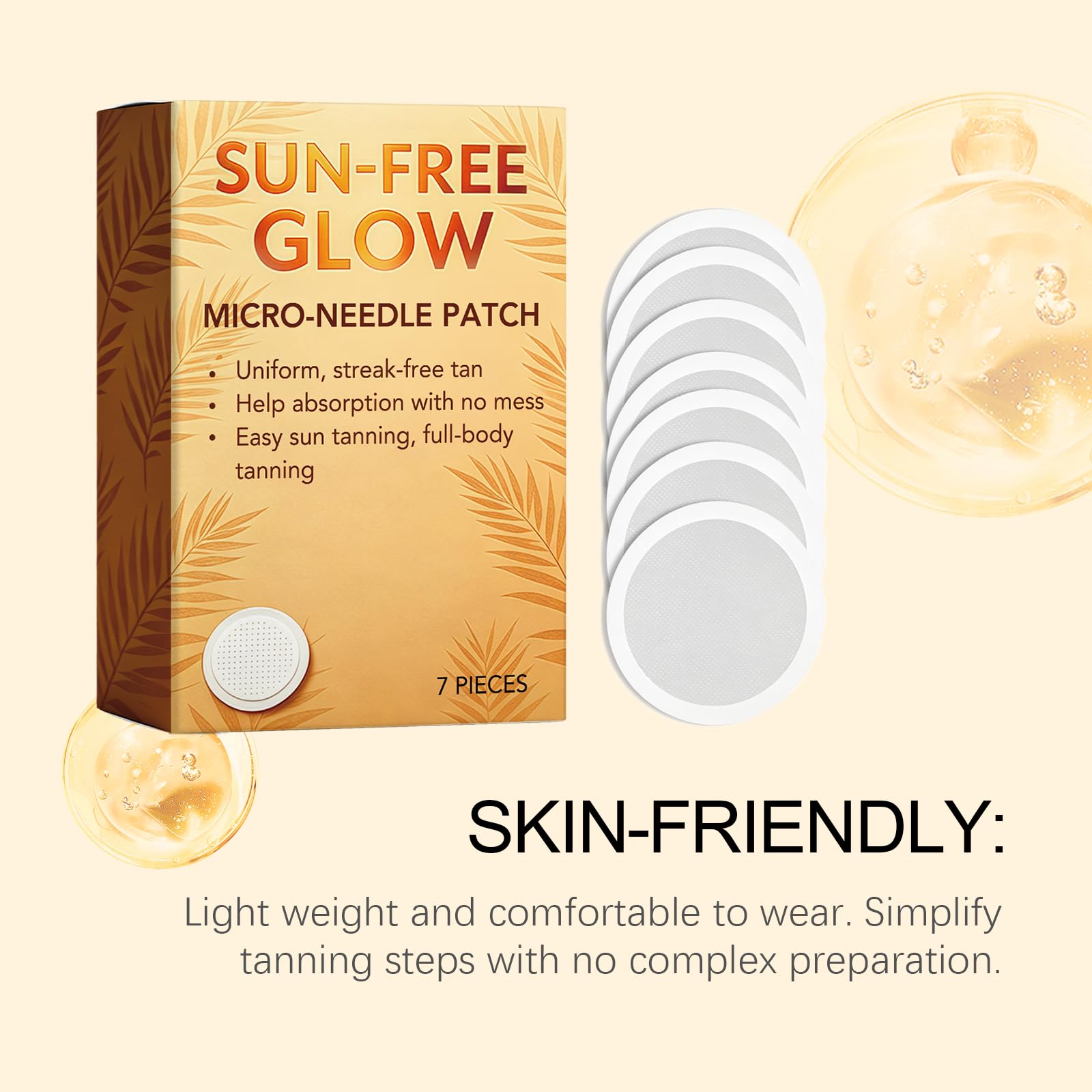 Patchs autobronzants Sun Free Glows, patchs de beauté micro-texturés pour une utilisation quotidienne, format voyage, patchs autobronzants ronds à micro-aiguilles pour un teint hâlé naturel (6PCS)