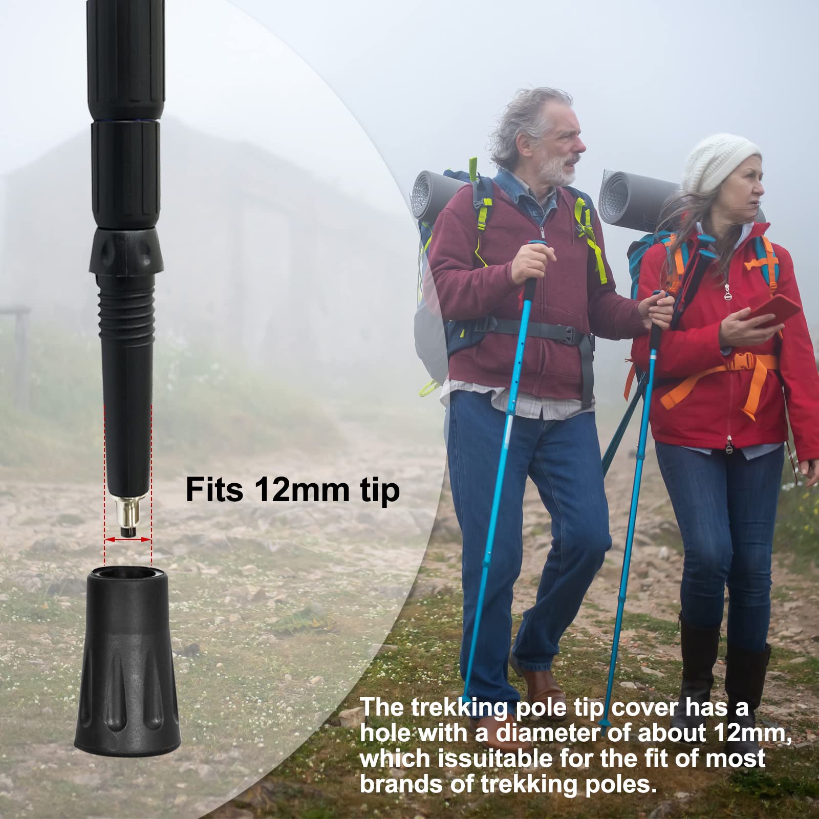 4 Pezzi Tamponi in Gomma per Bastoncini da Trekking, Punte in Gomma per Bastoncini da Trekking, Accessori per il Nordic Walking, Punte in Gomma del Bastone da Passeggio 12mm