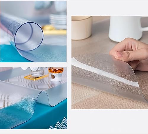 Miniatura 6 de FLAVYO Protector de mesa de PVC transparente, protector de mantel mate transparente sin olor, fácil de limpiar, película protectora de plástico para