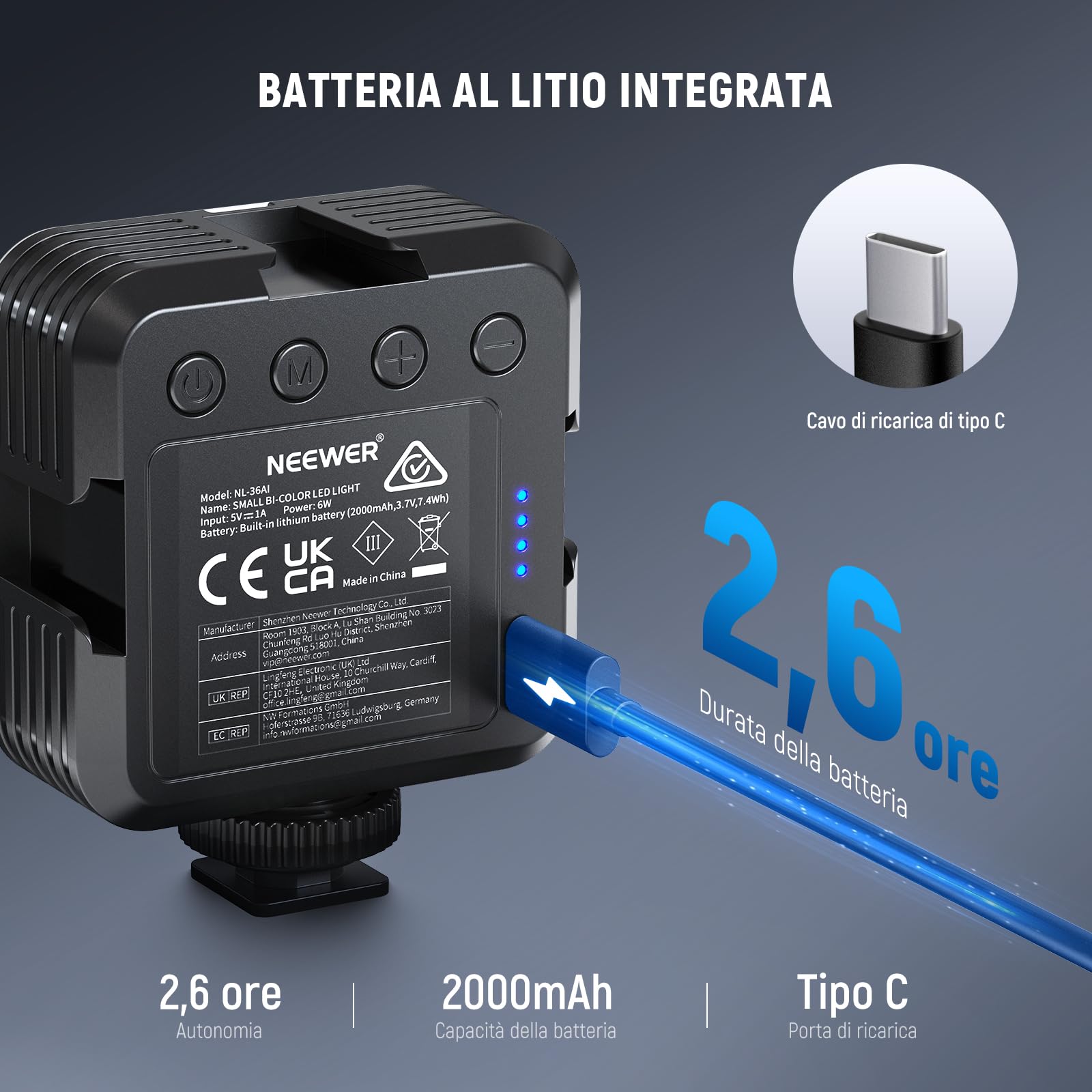 NEEWER Luce Video LED Morbida per Fotocamera con 3 Cold Shoe, Portatile Bicolore Dimmerabile 3200K~5600K, CRI 97+, 8 Modalità Scena, Batteria Ricaricabile 2000mAh per Giochi/YouTube/Vlog/Foto, NL-36AI