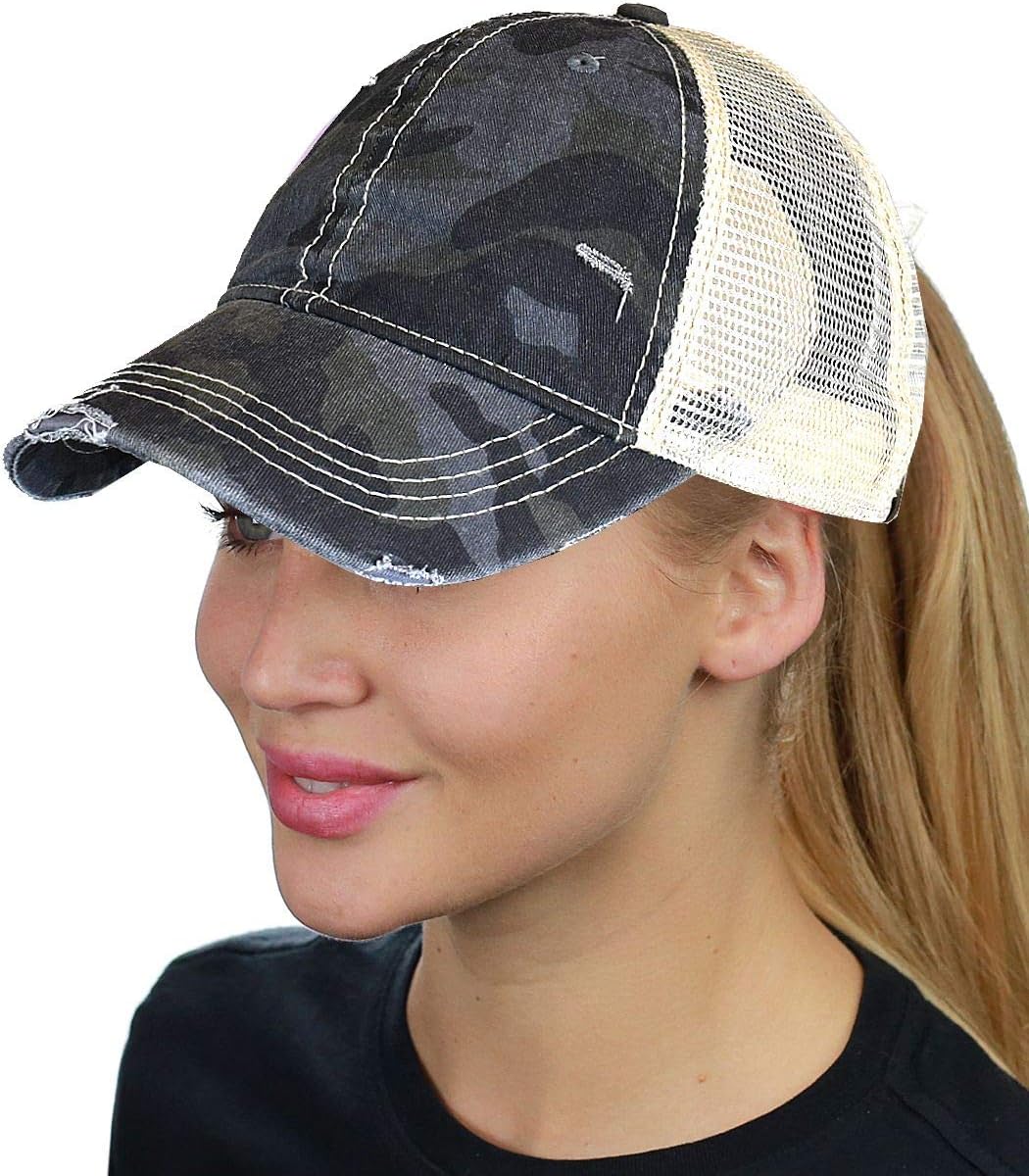 C.C Ponycap Messy High Bun Ponytail Adjustable Mesh Trucker Baseball Cap Hat