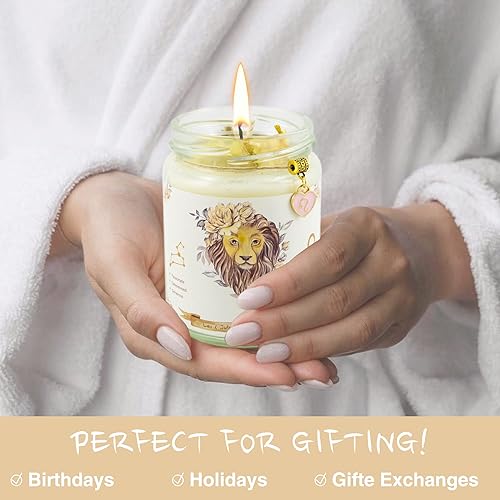 Miniatura 4 de Vela Leo, vela de cristal del zodiaco con aroma a violetas de soja naturales y regalo de espíritu de Lazurita para mamá, hermana, amigas