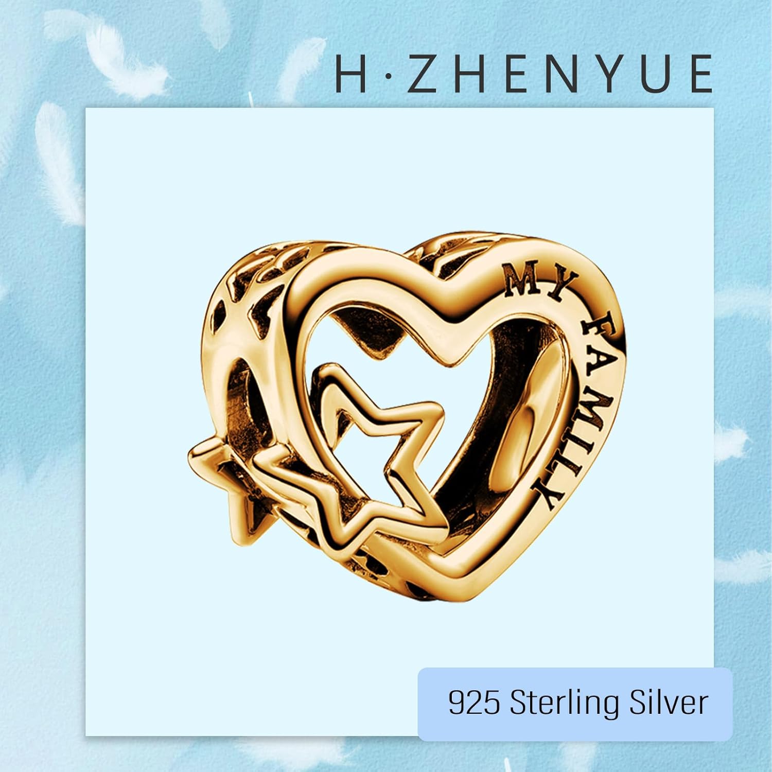 Gold My Family Heart Charms for Bracelets 925 Sterling Silver Dangle Pendants Beads Jewelry for Women - Image 2