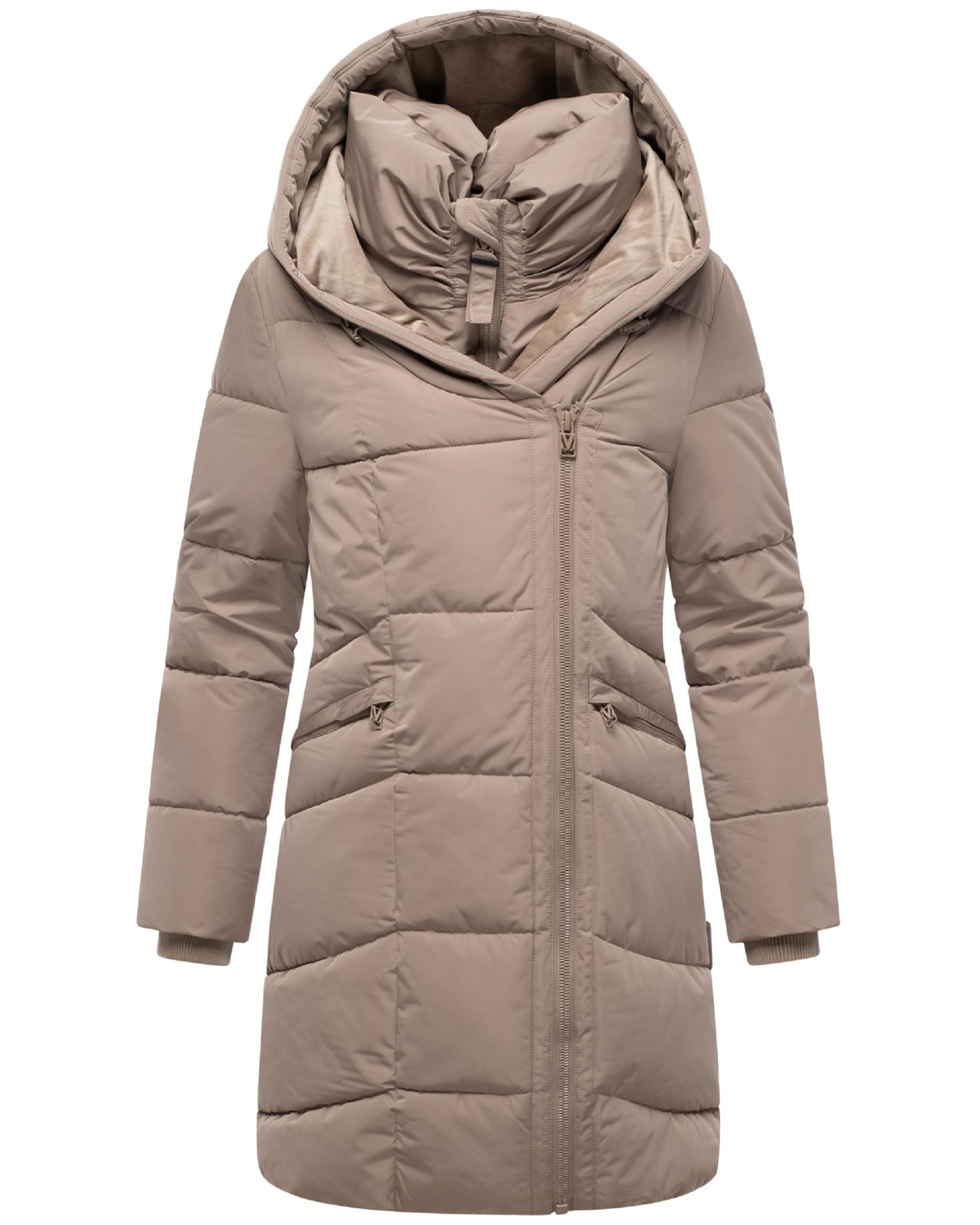 MARIKOO Damen Langer Mantel warme Winterjacke mit doppeltem Reißverschluss und Kapuze Virenaa 16 S-3XL