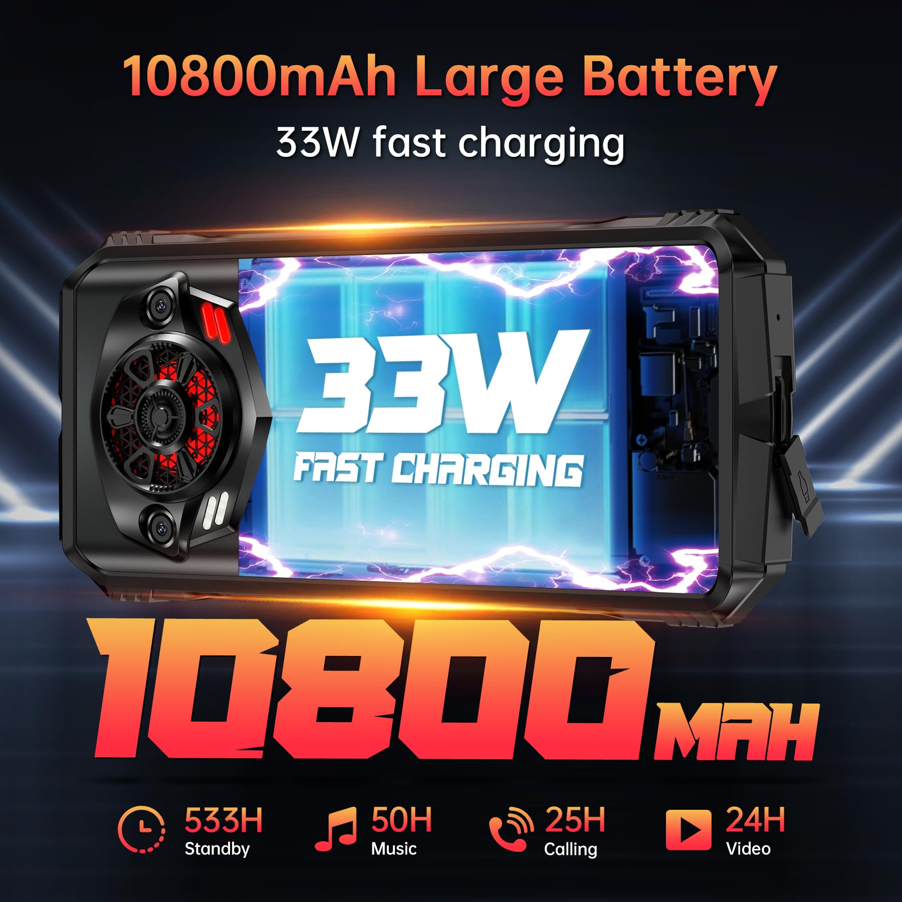 DOOGEE S Punk Rugged Smartphone Android 14 (2024), 16GB+256GB Telefono Indistruttibile, 126dB Speaker/LED Luci, 10800mAh(33W), 6.58" FHD+, 50MP Camera, 4G Dual SIM/NFC, IP68/IP69K Cellulare Antiurto