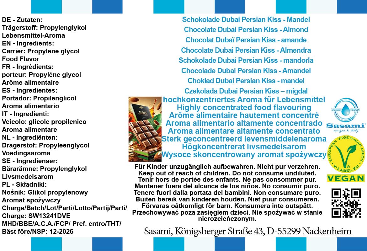 Czekolada Dubai Persian Kiss – migdał aromat koncentrat – Wegański – Sasami – 100ml