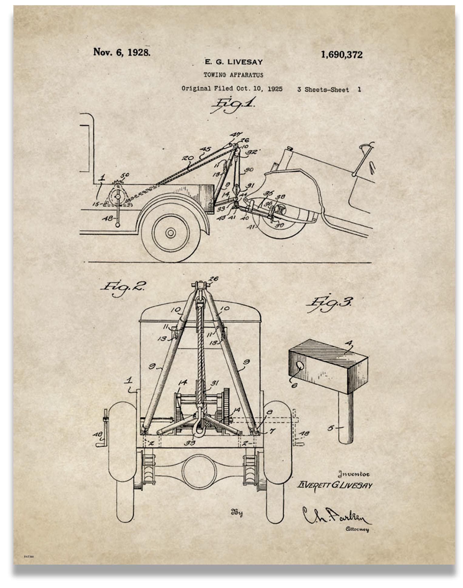 Apple Creek Tow Towing Truck Patent Poster Art Print 11x14 Repo Driver Wrecker Toys Wall Decor Pictures