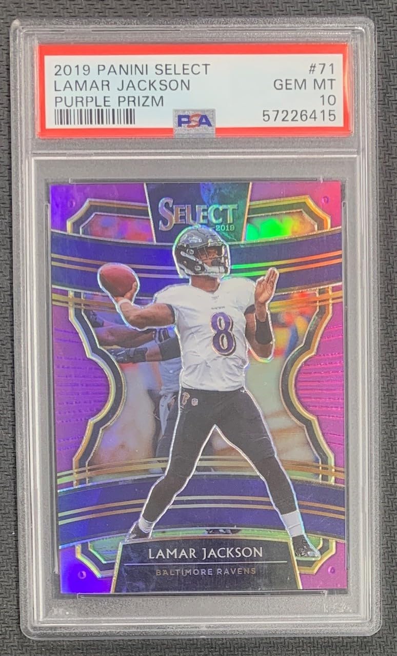 Lamar Jackson 2019 Panini Select Purple Prizm Football Card #71 Graded PSA 10 51/75
