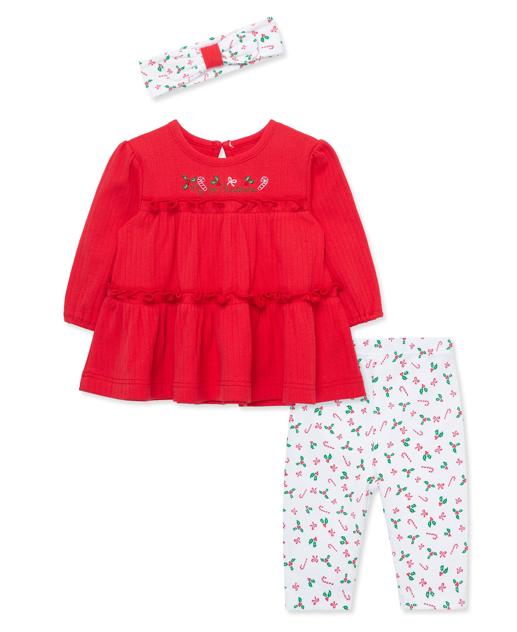 Little Me Clothes for Baby Girls' Candy Cane Tunic Set, Christmas Red/White, 9 Months