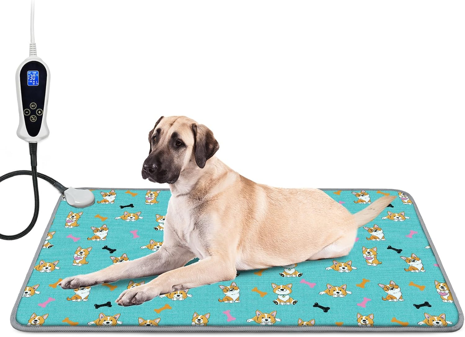 Large Pet Heating Pad (30x47in) Temperature Adjustable Dog Cat Heating Pad with Timer, Waterproof Heated Cat Bed Mat with Chew Resistant Cord