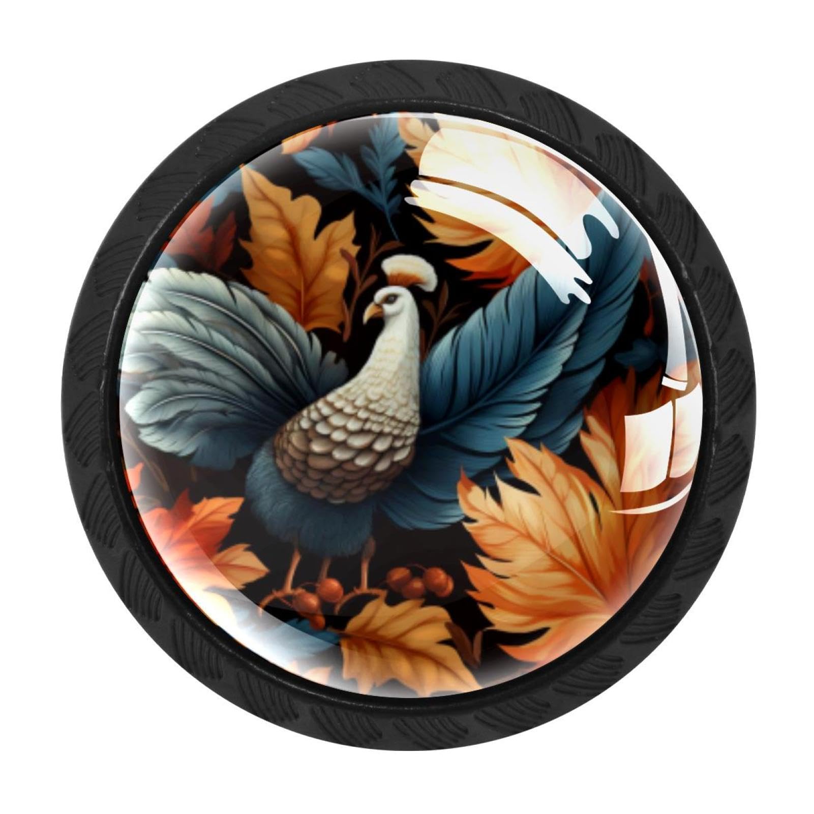 CHENZZZZ 4 Pieces Round Cabinet Knobs Thanksgiving Turkey Leaves Dresser Knobs Pulls Handles with Screws for Drawer Pulls Handles Knobs Door Knobs